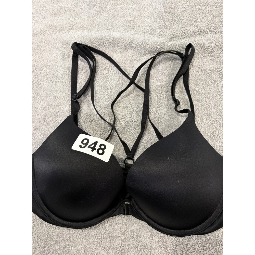 Victoria's Secret Very Sexy Push-Up Bra 32D Black Front Closure Strappy Back